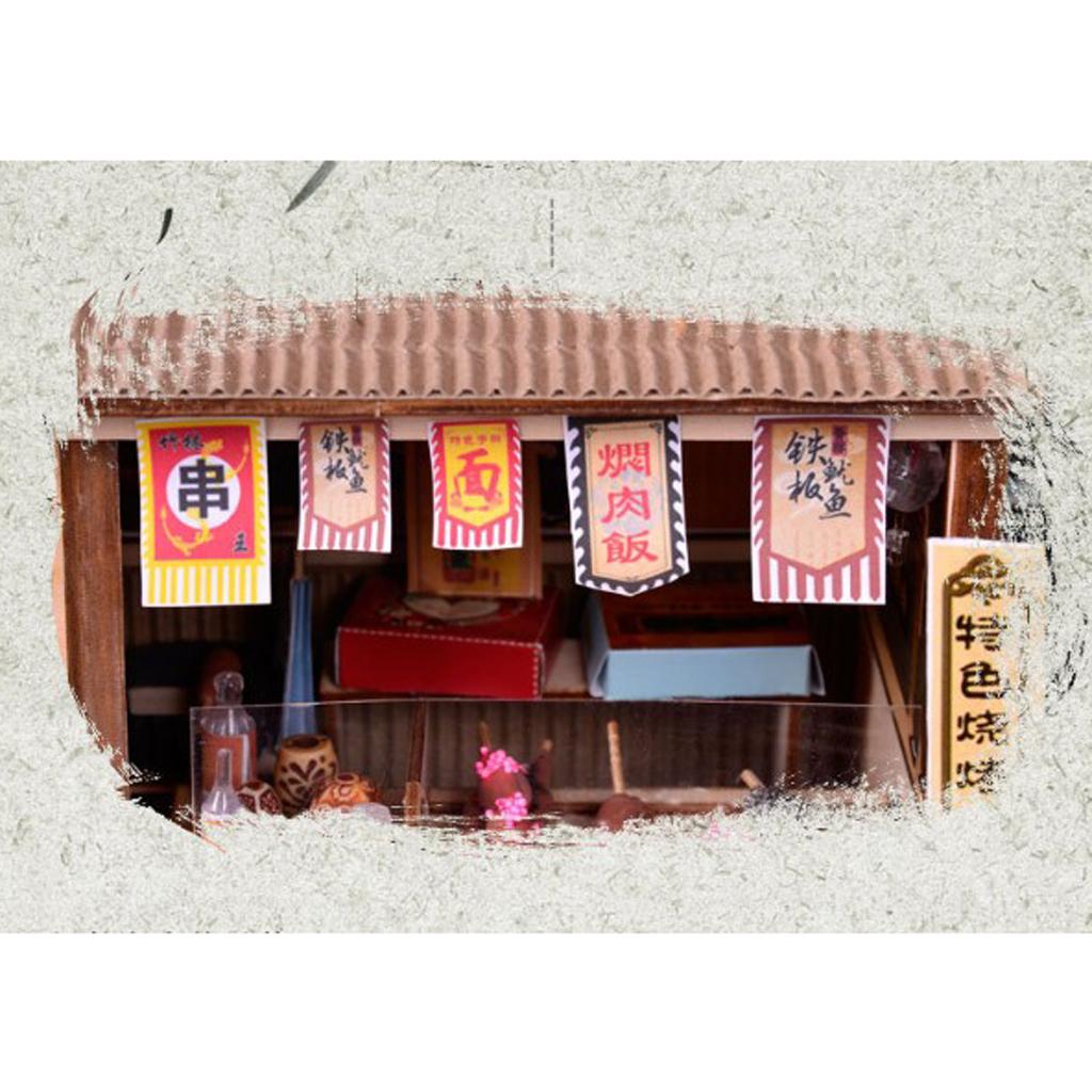 1/24 DIY Nhà Búp Bê Mini Bộ với Nội Thất, Ánh Sáng BBQ Nhà Hàng Quà Tặng