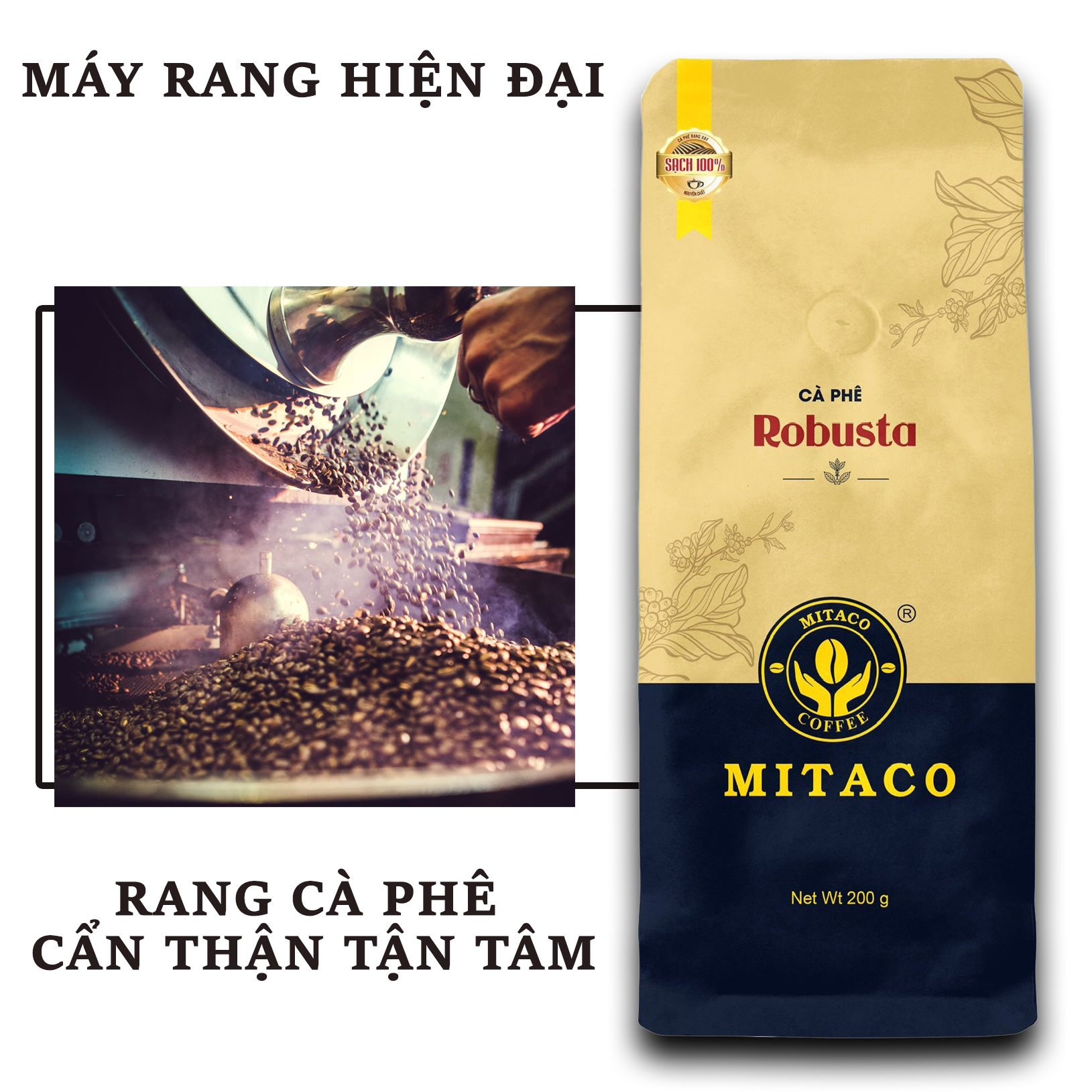 Cà Phê Robusta Nguyên Chất MITACO COFFEE (Gói 200g)