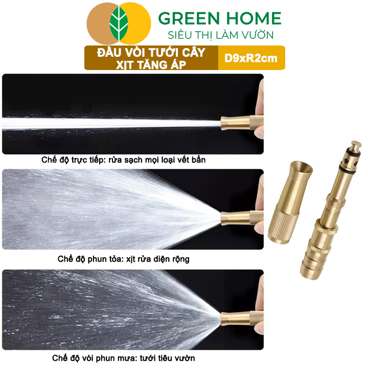 Đầu Vòi Xịt Tăng Áp GreenHome, D9xR1,5cm, Bằng Đồng, Dùng Tưới Cây, Rửa Xe, Rửa Sân Vườn