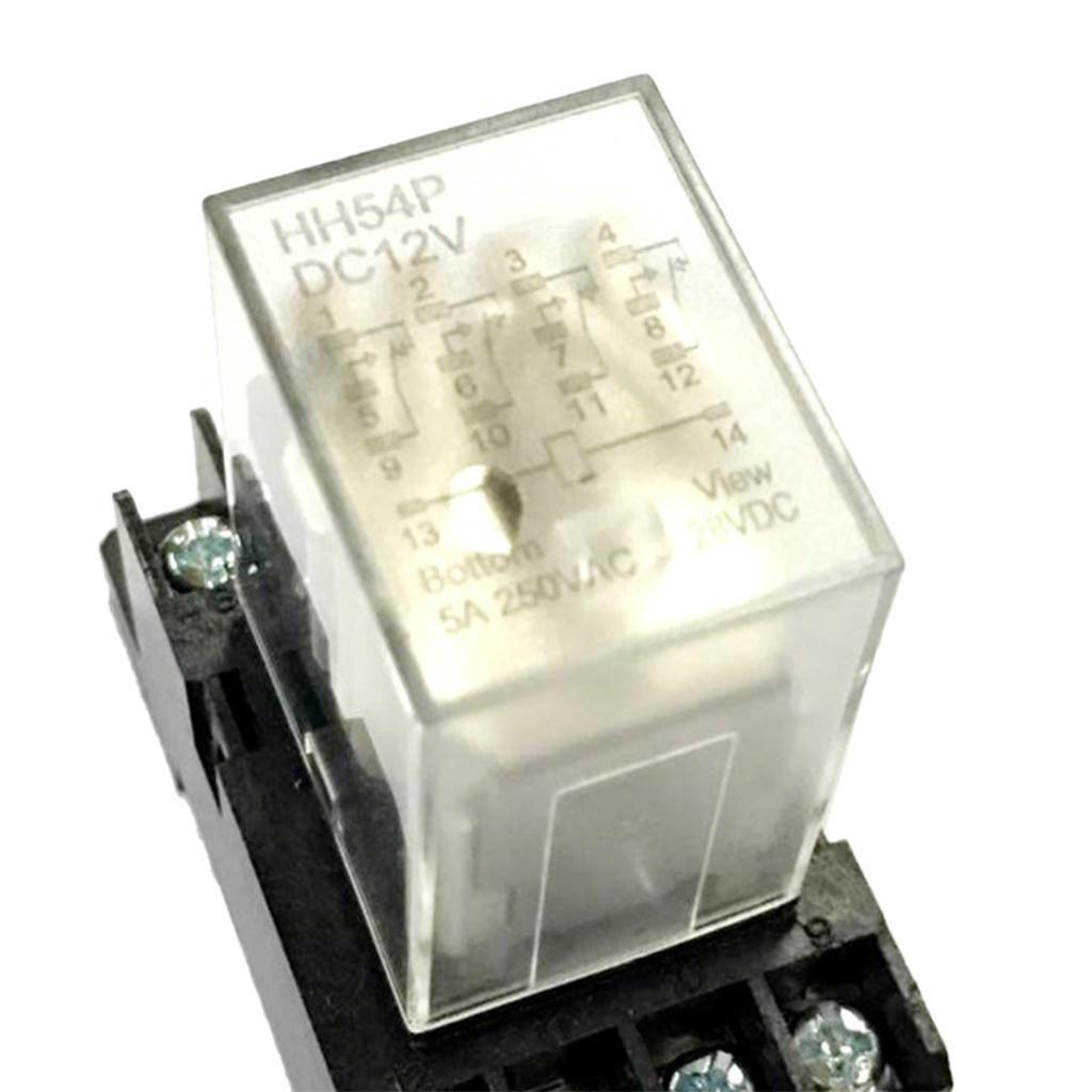 2-5pack 12VDC Coil 4PDT General Purpose Power Relay With Socket Base