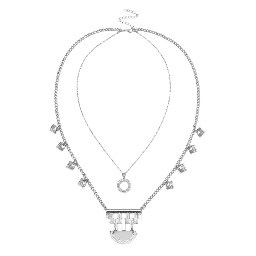 Geomatric Double Layers Chain Necklaces Charms Pendant