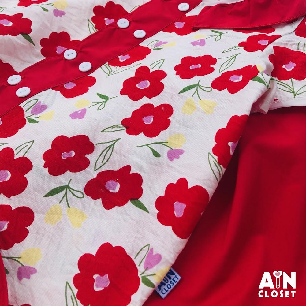 Bộ quần áo ngắn bé gái họa tiết Hoa đỏ quần váy - AICDBGU3FXES - AIN Closet