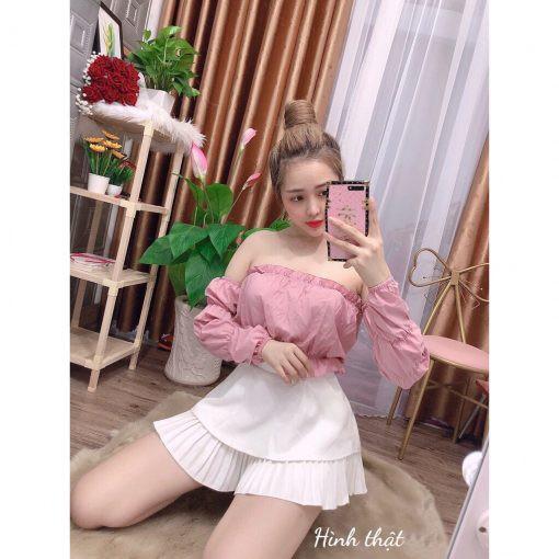 Áo Croptop Bẹt Vai Nhún Tay Kiến CT13
