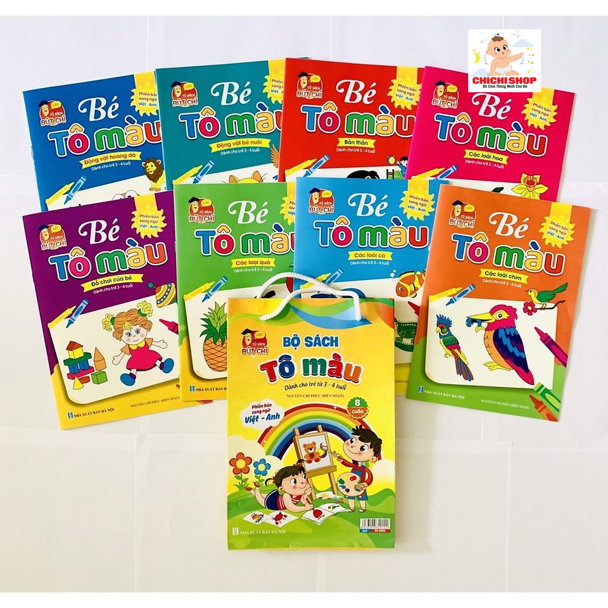 Set 8 Cuốn Tô Màu Song Ngữ Anh Việt Nhiều Chủ Đề Dành Cho Trẻ Từ 3 Tuổi