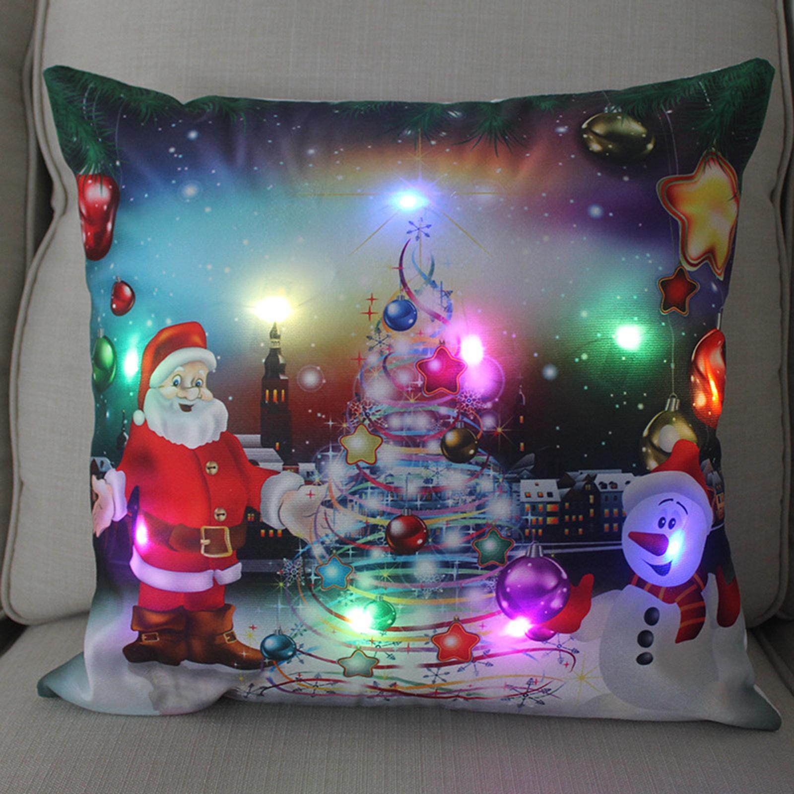 Christmas Pillow Cover Pillowcase with Light Xmas Cushion Cover for Living Room Bedroom