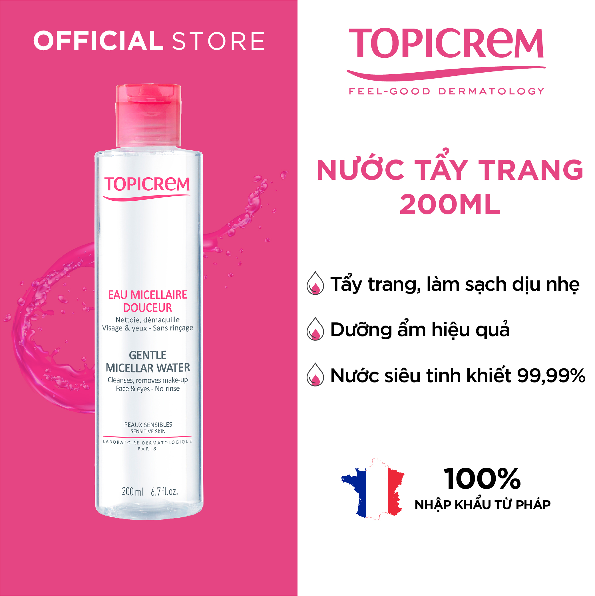 Nước tẩy trang dịu nhẹ - Topicrem Gentle Micellar Water 200ml