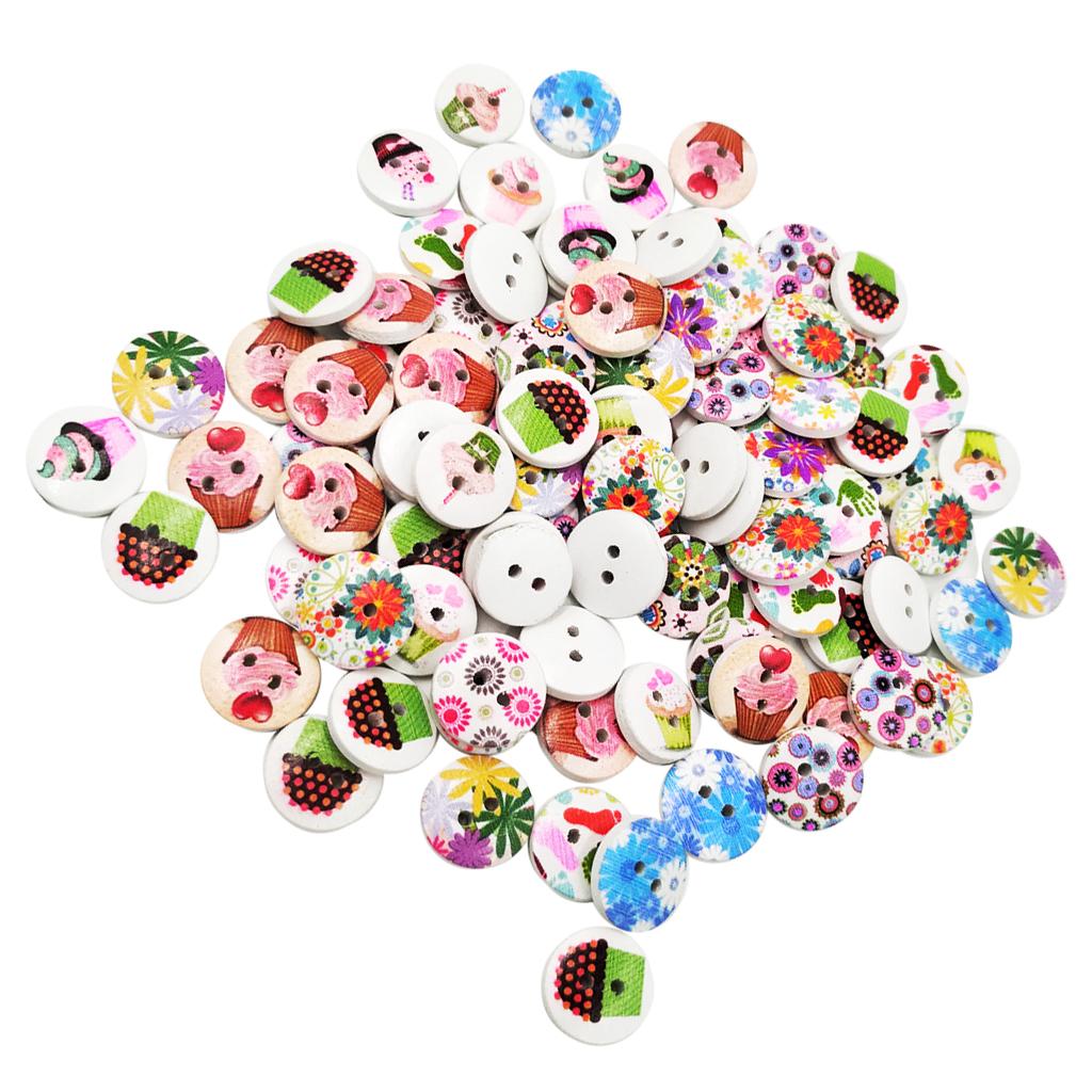 100 Pieces Vintage Wooden Round Buttons Sewing Buttons Handmade DIY Scrapbooking 15mm