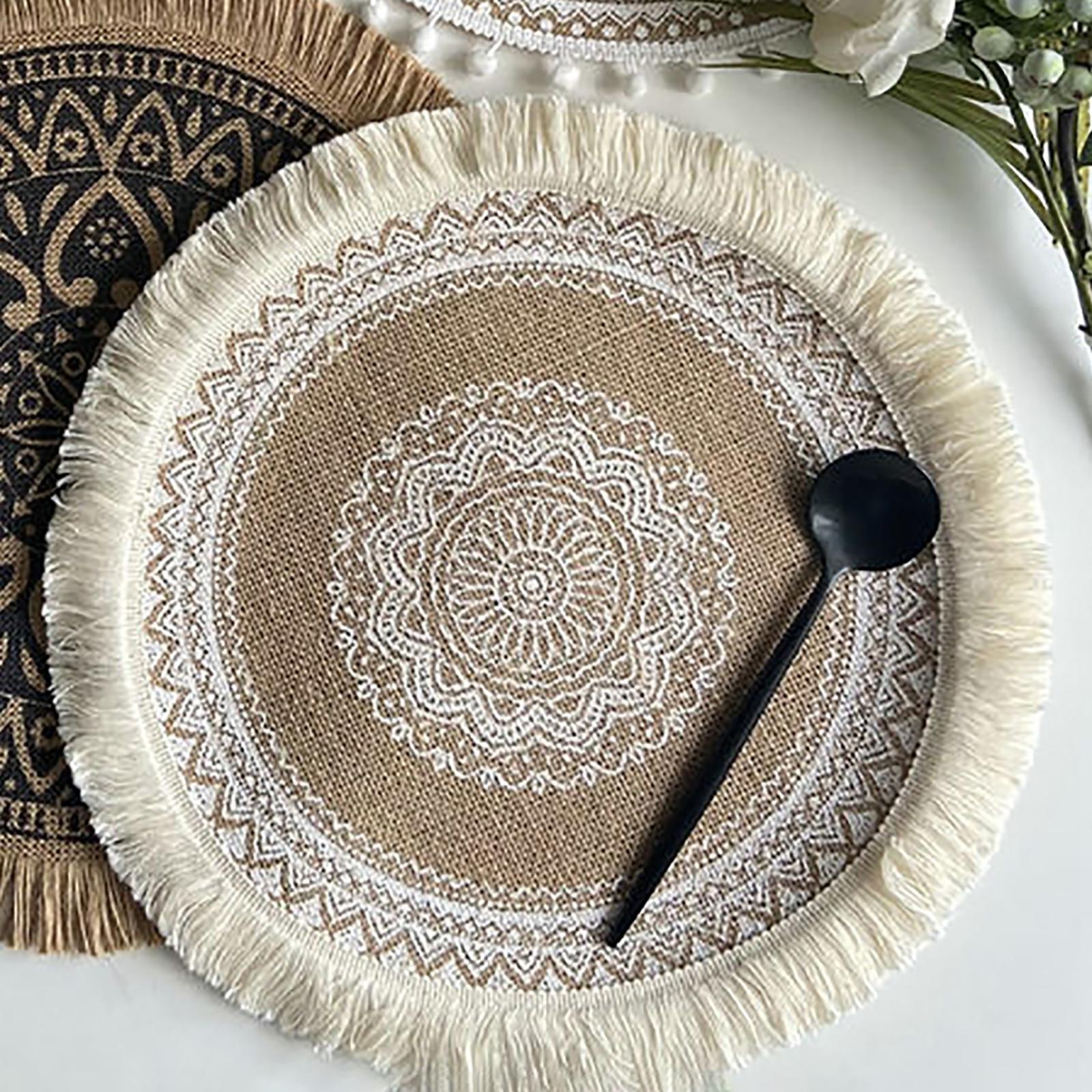 Placemats for Dining Table, Heat Resistant Stain Resistant Non-Slip Boho Style Woven Placemats, Durable Cotton Linen Place Mats Table Mats