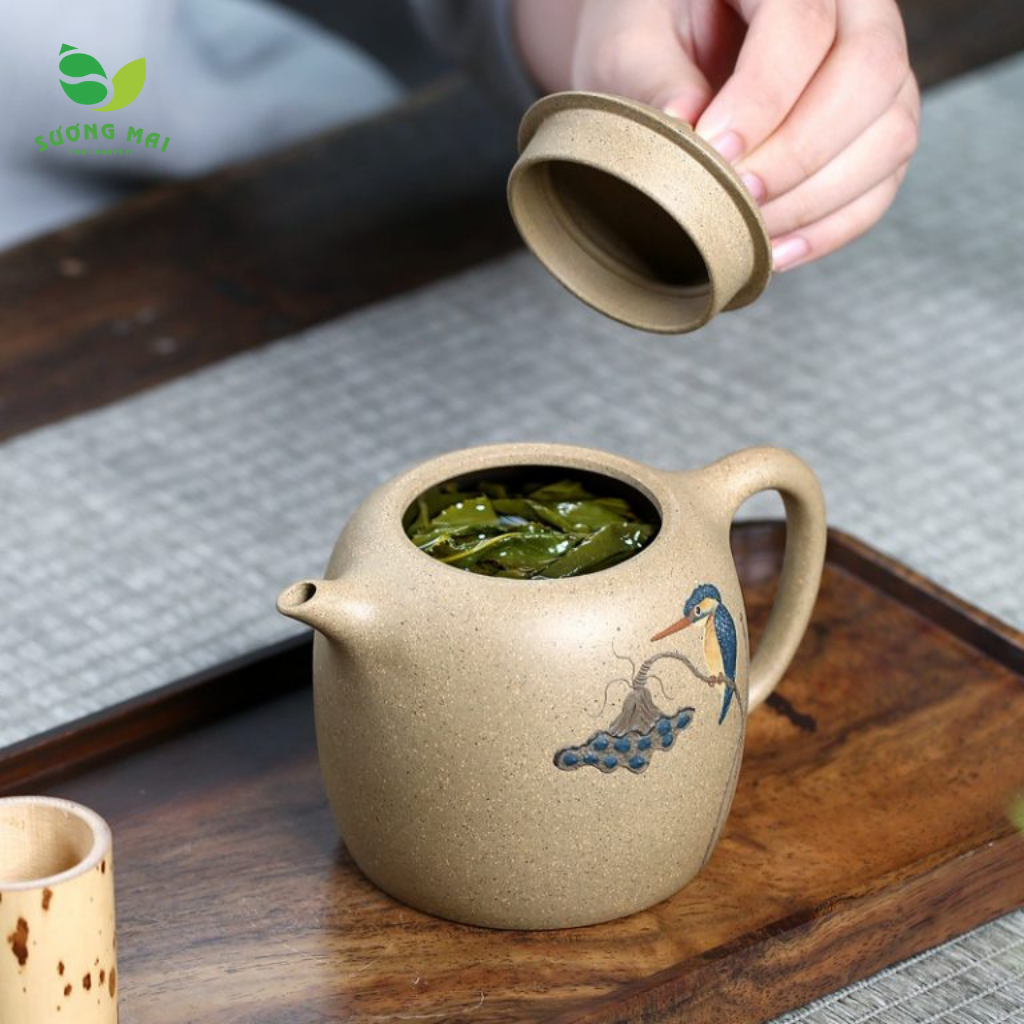 Ấm Tử Sa Tần Quyền, Nguyên Khoáng SƯƠNG MAI Chế Tác Thủ Công Nhiều Họa Tiết 310ml SM00271
