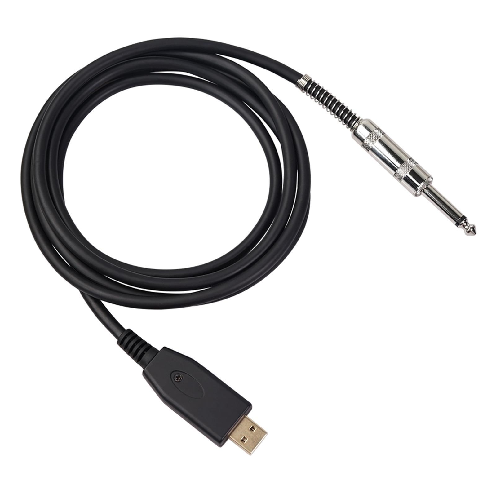 6.5ft USB Guitar Cable Interface Male to 6.35mm 1/4" Mono Male Electric Adapter