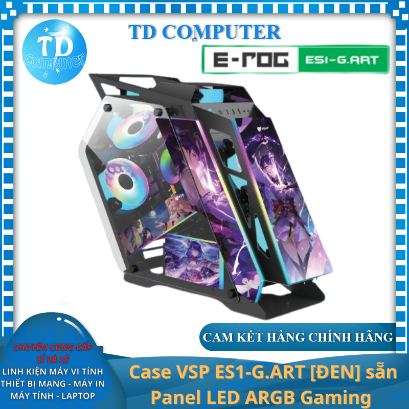 Vỏ máy tính Case VSP ES1-G.ART [ĐEN] sẵn Panel LED ARGB Gaming Kính cường lực (M-ATX/Mini ITX) - Hàng chính hãng VSP phân phối