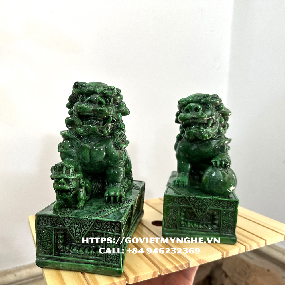 Cặp 2 tượng kỳ lân trang trí phong thủy - Cỡ lớn - Màu xanh lục bích - Chiều cao 15cm