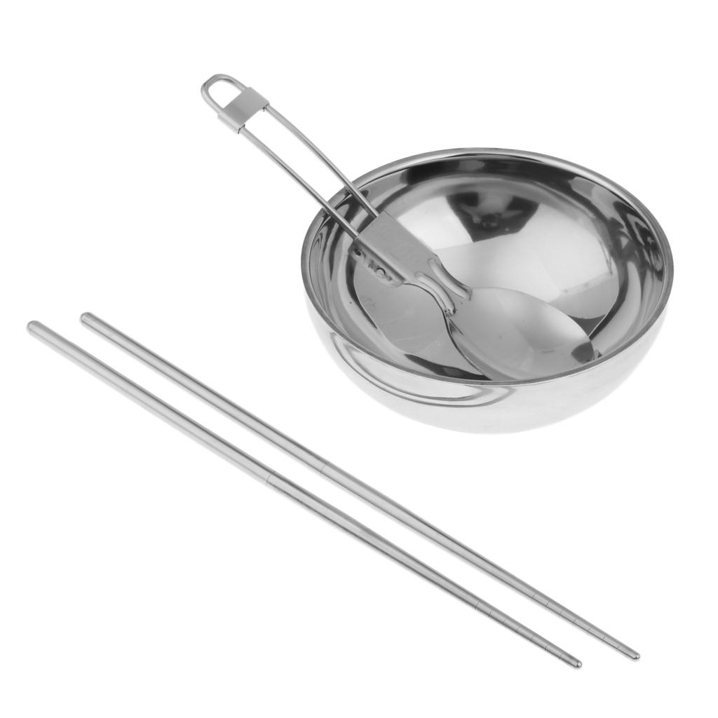 Portable Travel Set Stainless Steel Bowl Chopsticks Spoon Camping Tableware