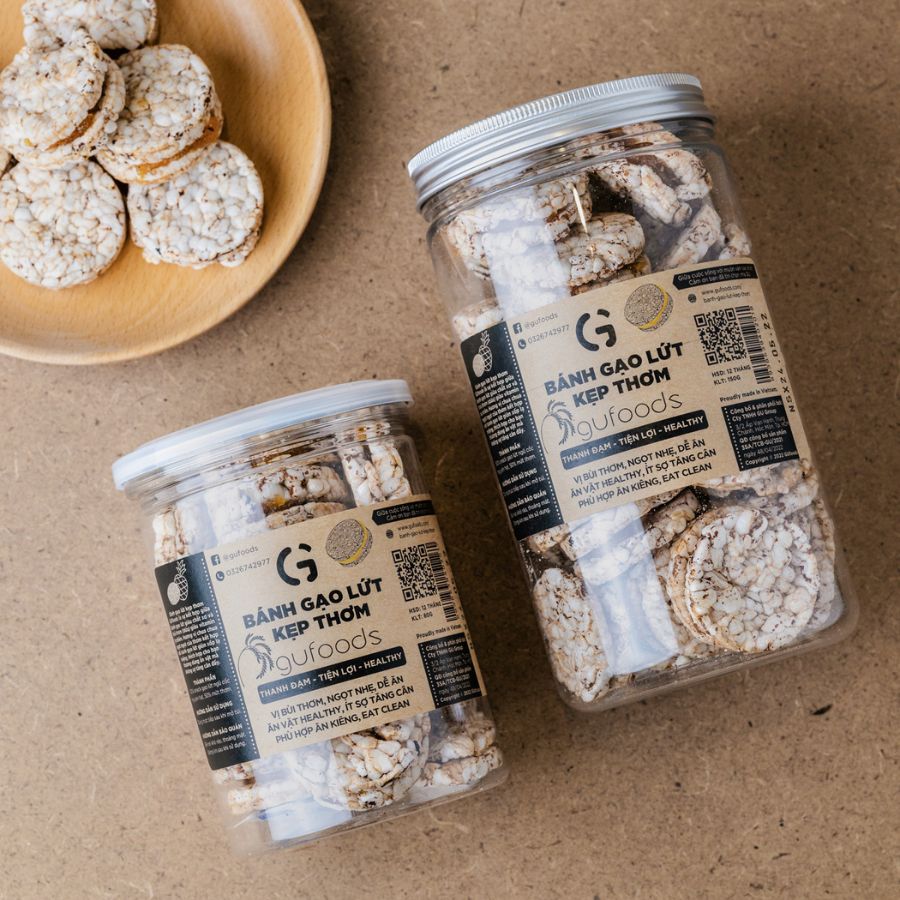 Snack gạo lứt kẹp thơm GUfoods - Chua ngọt thơm ngon, Giàu chất xơ, Ăn vặt Healthy, Eat clean, Thuần chay