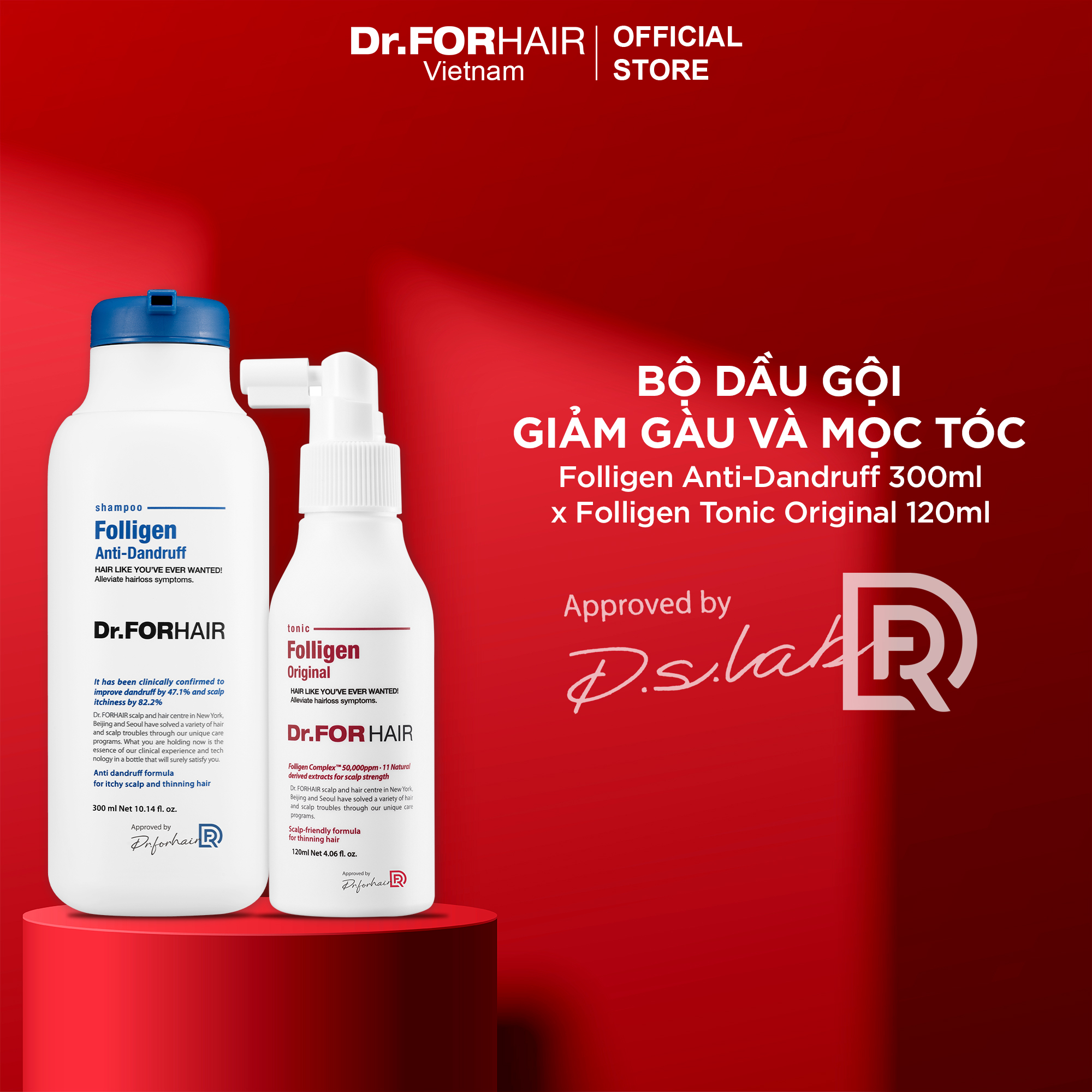 Bộ dầu gội giảm gàu giảm ngứa và xịt dưỡng hỗ trợ mọc tóc dày và khỏe Dr.FORHAIR Folligen Anti-Dandruff Shampoo và Folligen Tonic Original