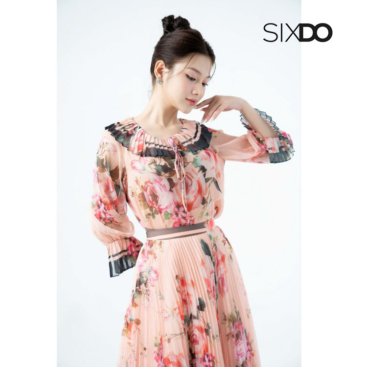 Chân váy hoa xếp ly midi thời trang SIXDO