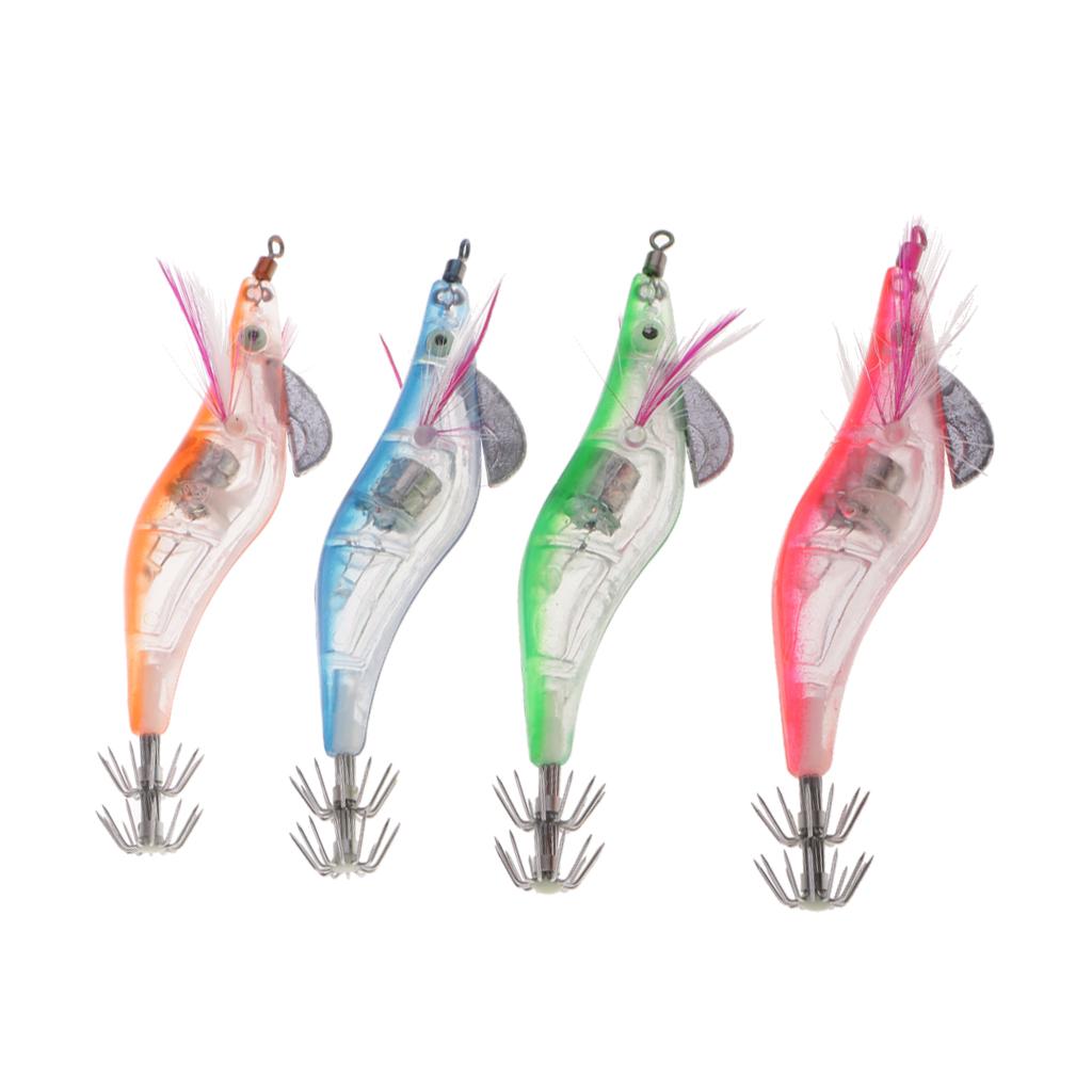 4pcs Glow In Dark Squid Jig Hooks Shrimp Fishing Lures With Luminous Hook
