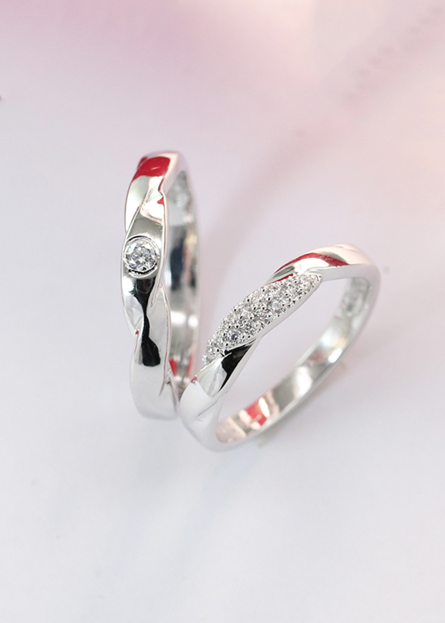 Nhẫn đôi bạc nhẫn cặp bạc đẹp đính đá cách điệu ND0381