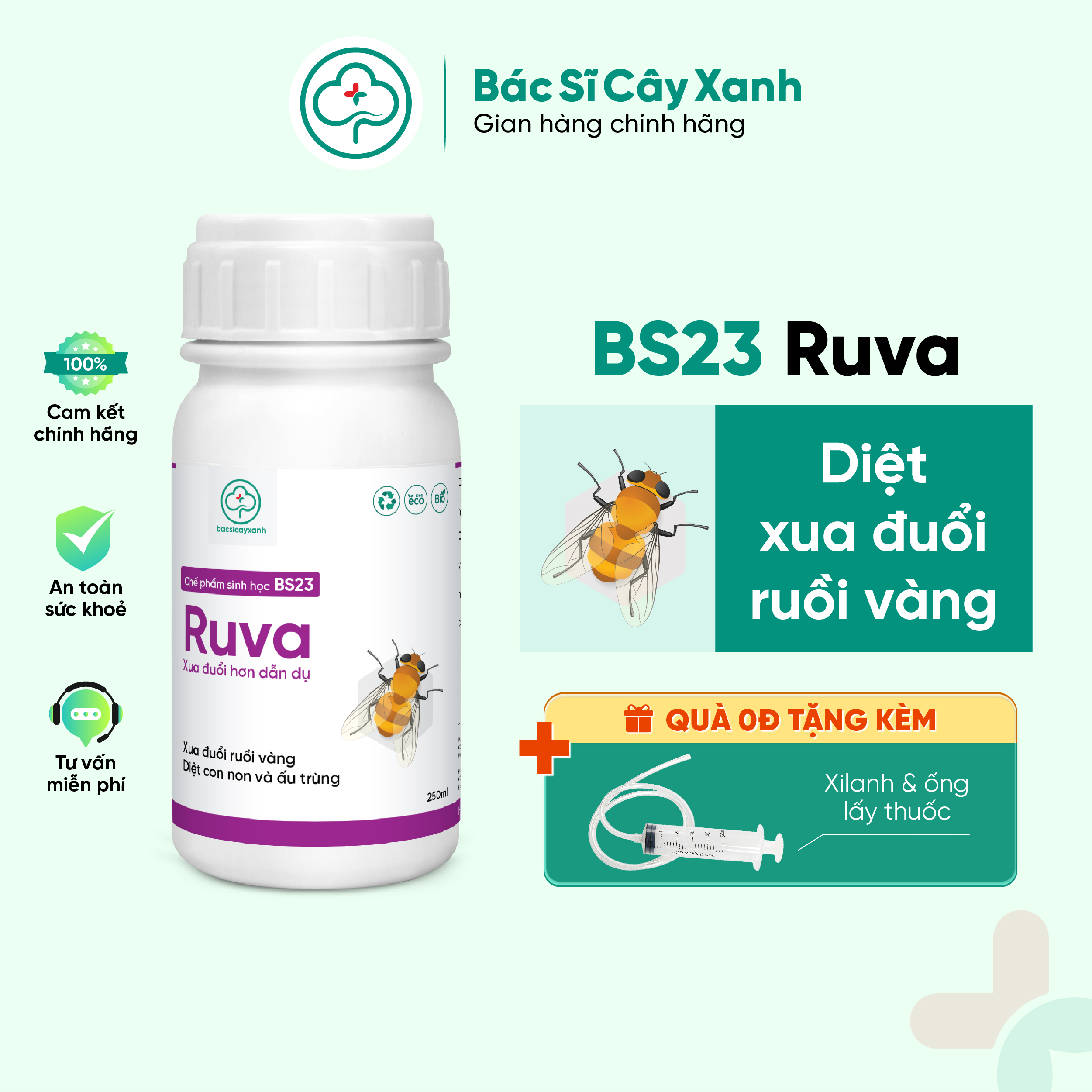 Thuốc diệt ruồi vàng Xua đuổi mối kiến sên nhớt hại trái an toàn sức cho khoẻ BS23 Ruva 250ml NSX Bacsicayxanh