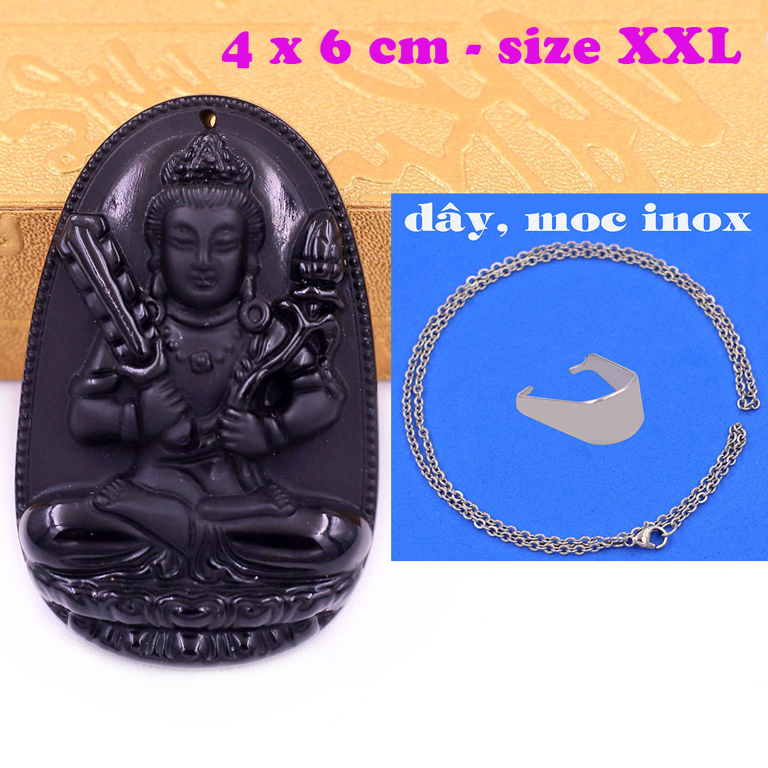Mặt Phật Hư không tạng đá thạch anh đen 6 cm kèm dây chuyền inox - mặt dây chuyền size lớn - XXL, Mặt Phật bản mệnh
