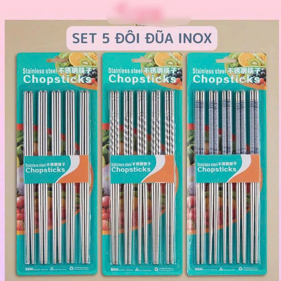 Set 2 vĩ  đũa inox đầu xoắn chống trượt, chống trơn khi gắp, không bị đen, mốc, chịu lực tốt, khó cong, vênh dễ cầm nắm , an toàn và  tiện lợi