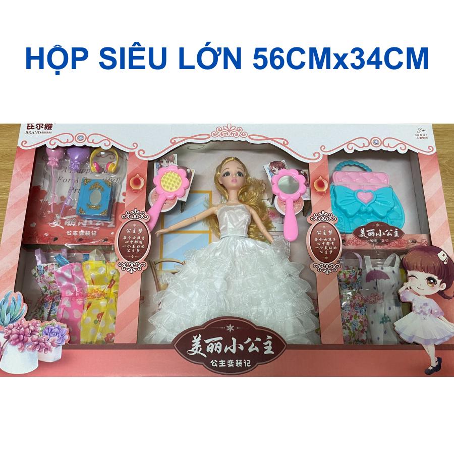 Búp bê công chúa, búp bê barbie hộp siêu lớn 56x34cm gồm 06 váy, trang sức và phụ kiện cho bé gái