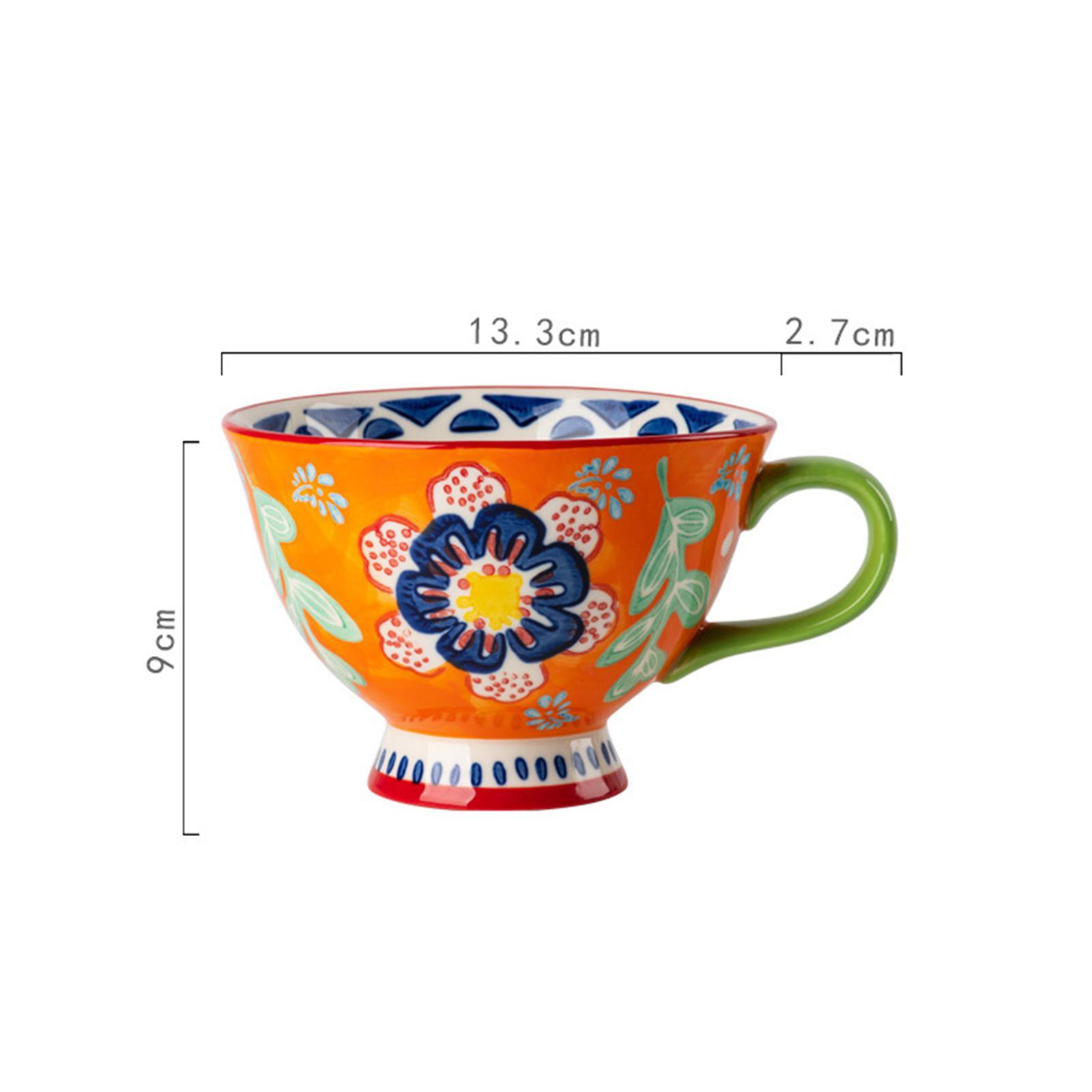 Ceramic Cup, Retro Hand Painted Floral Pattern Coffee Mug for Coffee Restaurant
