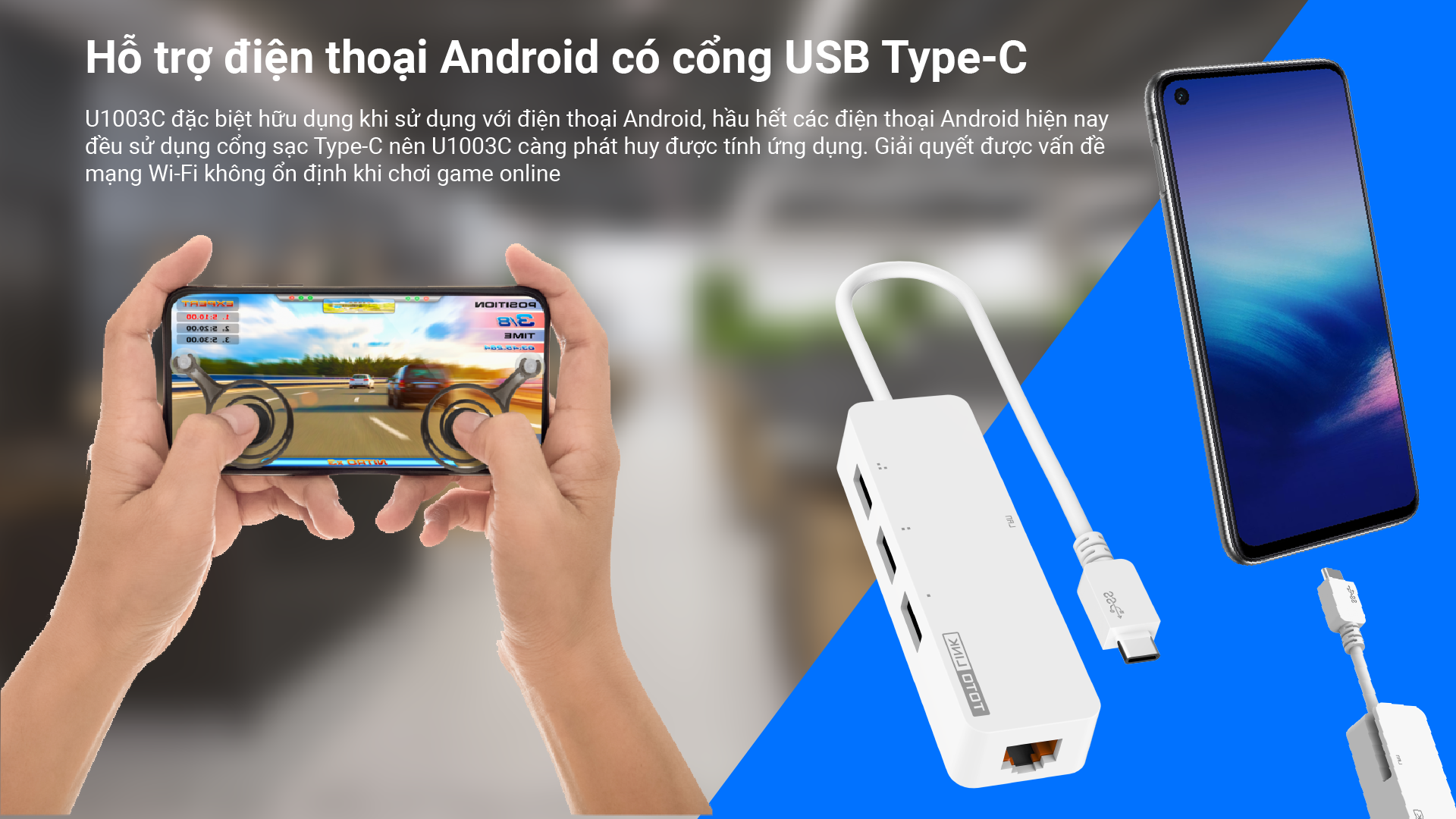 Bộ chuyển đổi USB Type-C sang Ethernet RJ45 Gigabit và 3 cổng USB 3.0-U1003C_HÀNG CHÍNH HÃNG