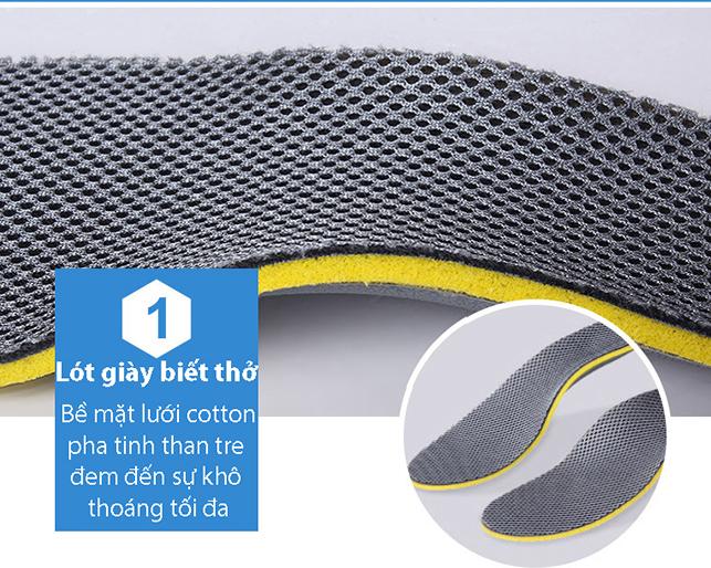 Lót giày thể thao 4D chất liệu EVA ép vải cotton pha sợi tinh than tre khử mùi và gót gel chống thốn gót chân DONIPK27