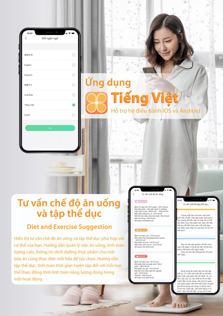 Cân sức khỏe điện tử thông minh thế hệ mới Bodivis H1 chính hãng, đo mỡ, lượng nước lượng cơ chuẩn FDA 4