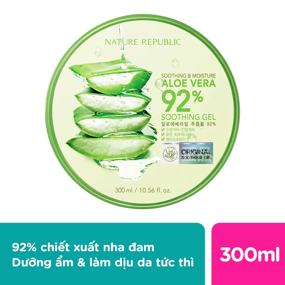 Gel Dưỡng Ẩm Nature Republic Chiết Xuất Lô Hội Soothing &amp; Moisture Aloe Vera 92% Soothing Gel 300ml