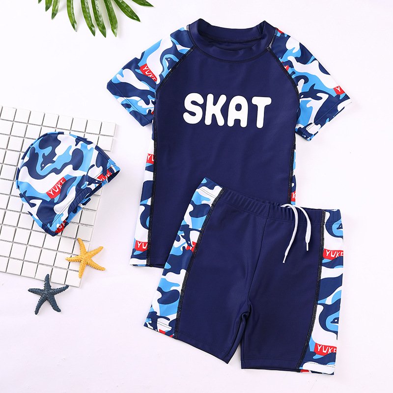 Bộ đồ bơi quần và áo cho bé trai in chữ skat cho trẻ từ 3 tuổi đến 12 tuổi