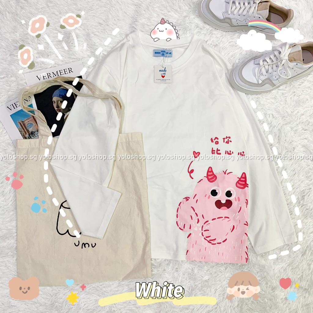 Áo thun dài tay   MONSTER CHỮ HÀN  phông Unisex nam nữ tee oversize form rộng pull Ulzzang Streetwear Hàn Quốc vải mềm