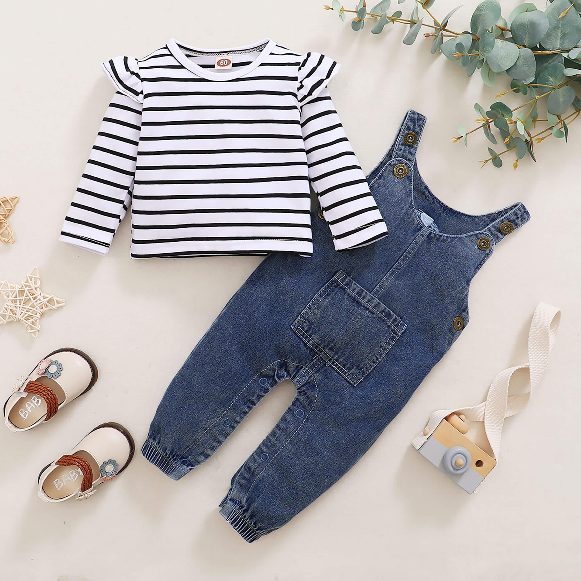 Quần Áo Bé Gái Bộ Tay Dài 0-36 Tháng Tuổi Sơ Sinh Bé Gái Bộ Denim 2 Mùa Xuân Quần Jean Rompers áo Thu Đông Bé Bộ Quần Áo