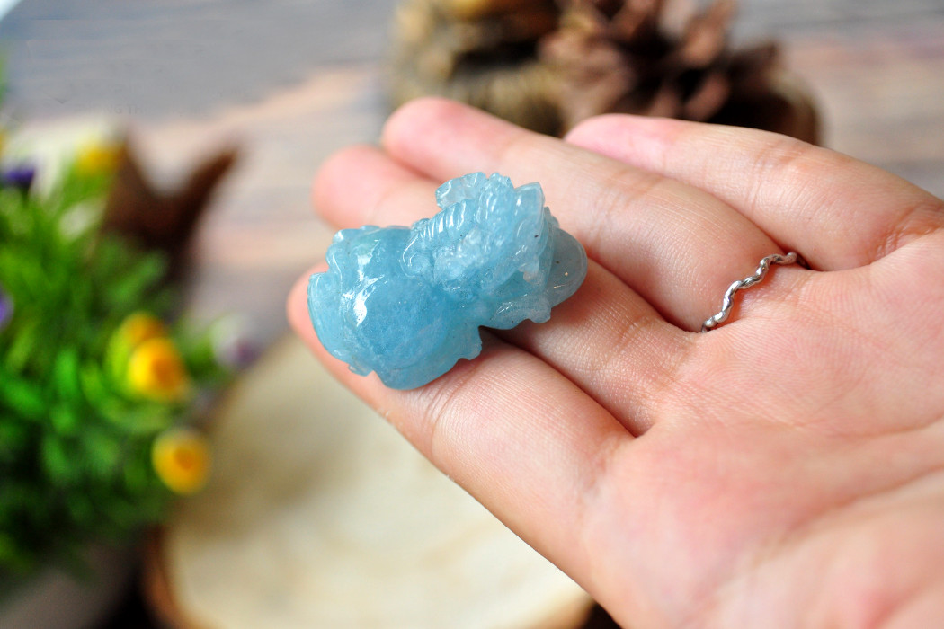 Vòng tay tỳ hưu Aquamarine tết dây