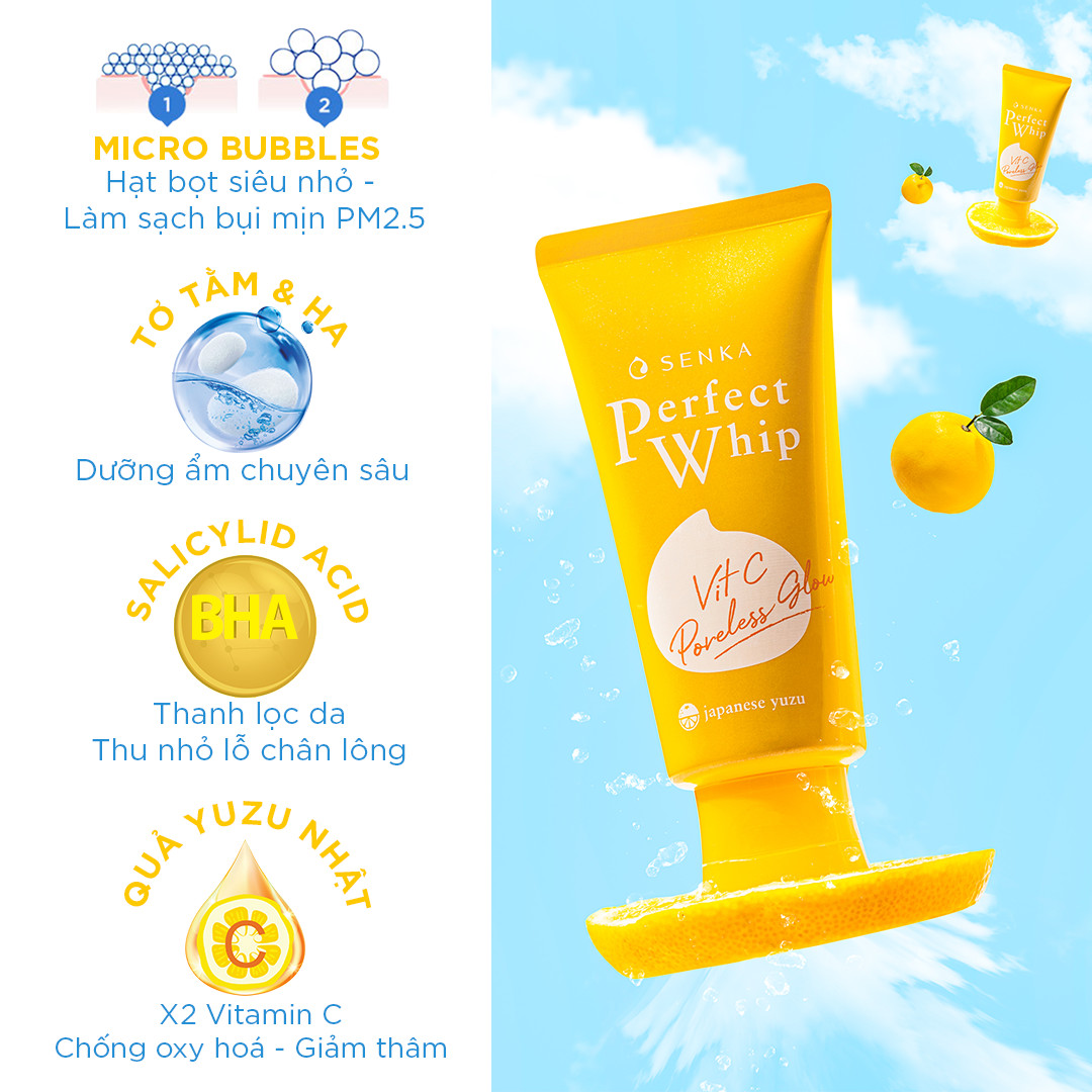 Combo 2 Sữa Rửa Mặt Vit C Dưỡng Sáng Mờ Thâm Senka 100gx2