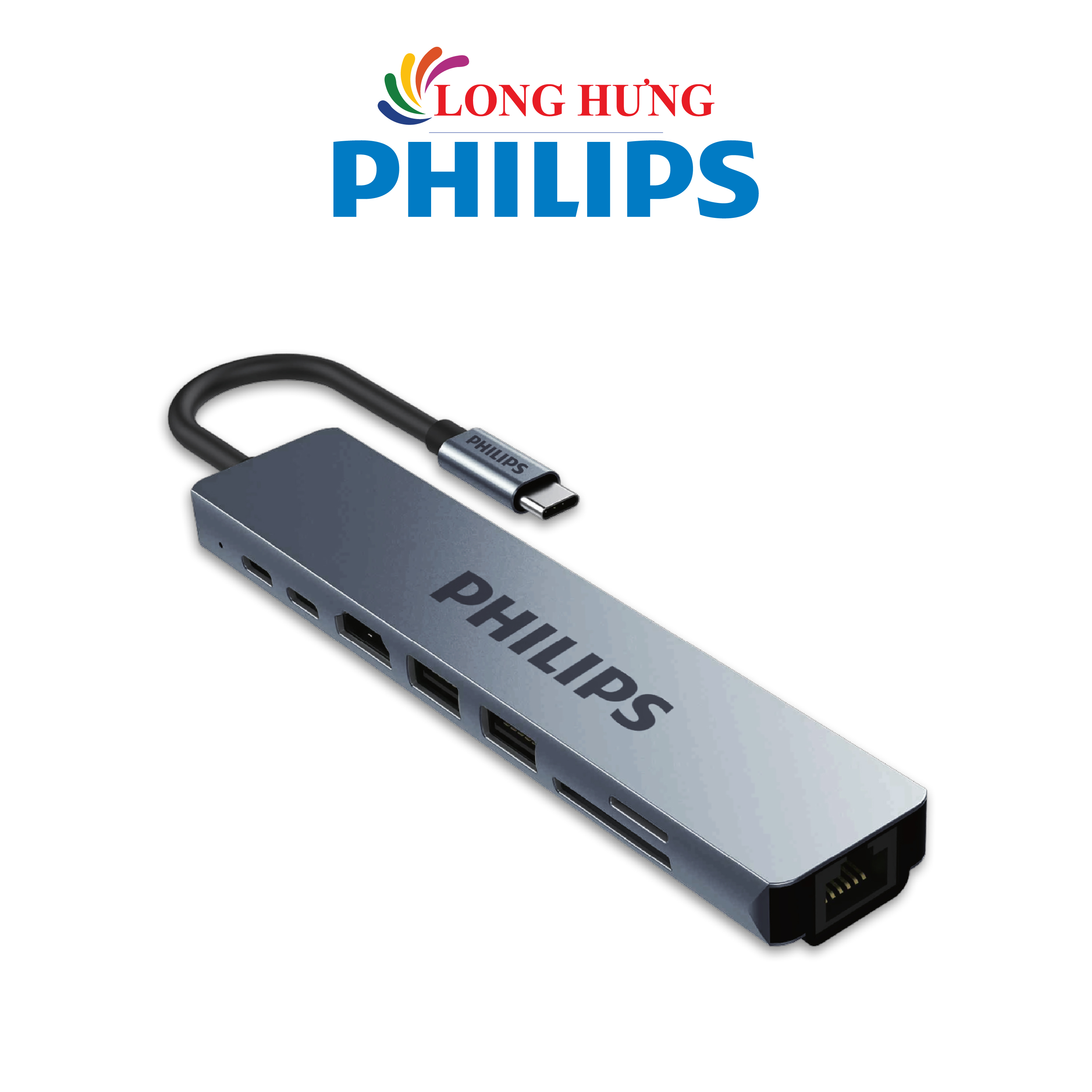 Cổng chuyển đổi Philips 8-in-1 Multifunction Adapter USB-C Hub SWV6118G/71 - Hàng chính hãng