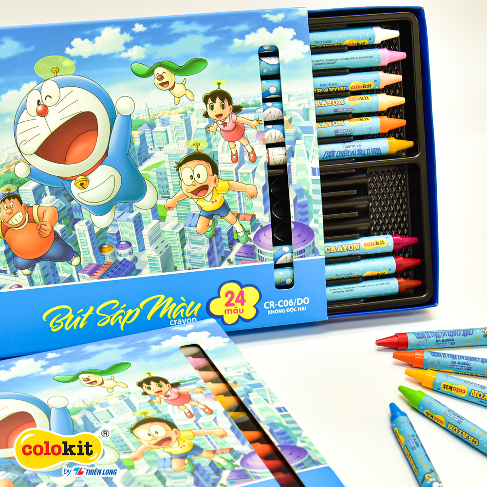 Sáp 24 màu Thiên Long Colokit Doraemon CR-C06/DO - Tiêu chuẩn Mỹ - Phiên bản Nobita's Little Star Wars 2022