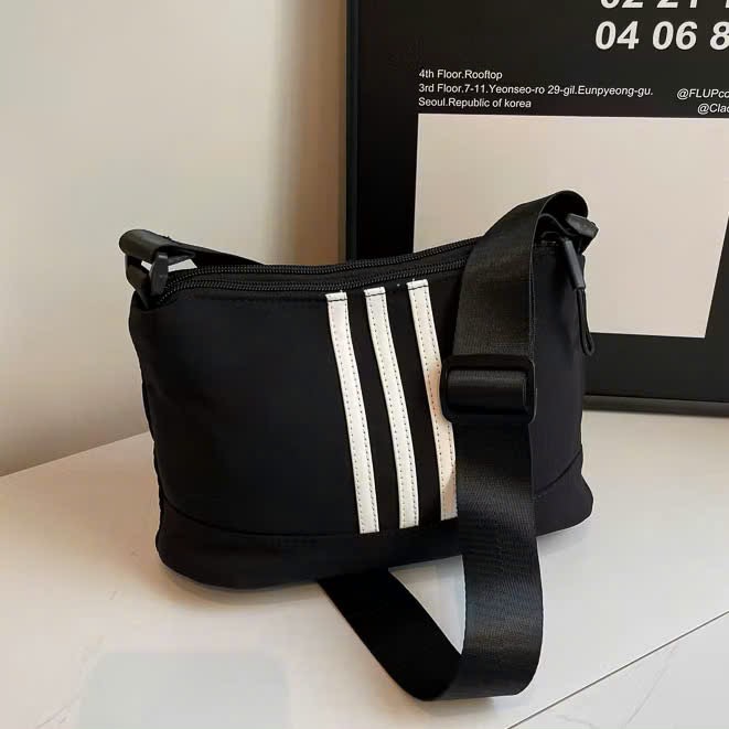 Túi Xách Sọc Đen Nữ Vải Nylon – Túi Đeo Vai Dây Kéo 3 Lớp, Phong Cách Hàn Quốc - HÀNG CHÍNH HÃNG MINIIN