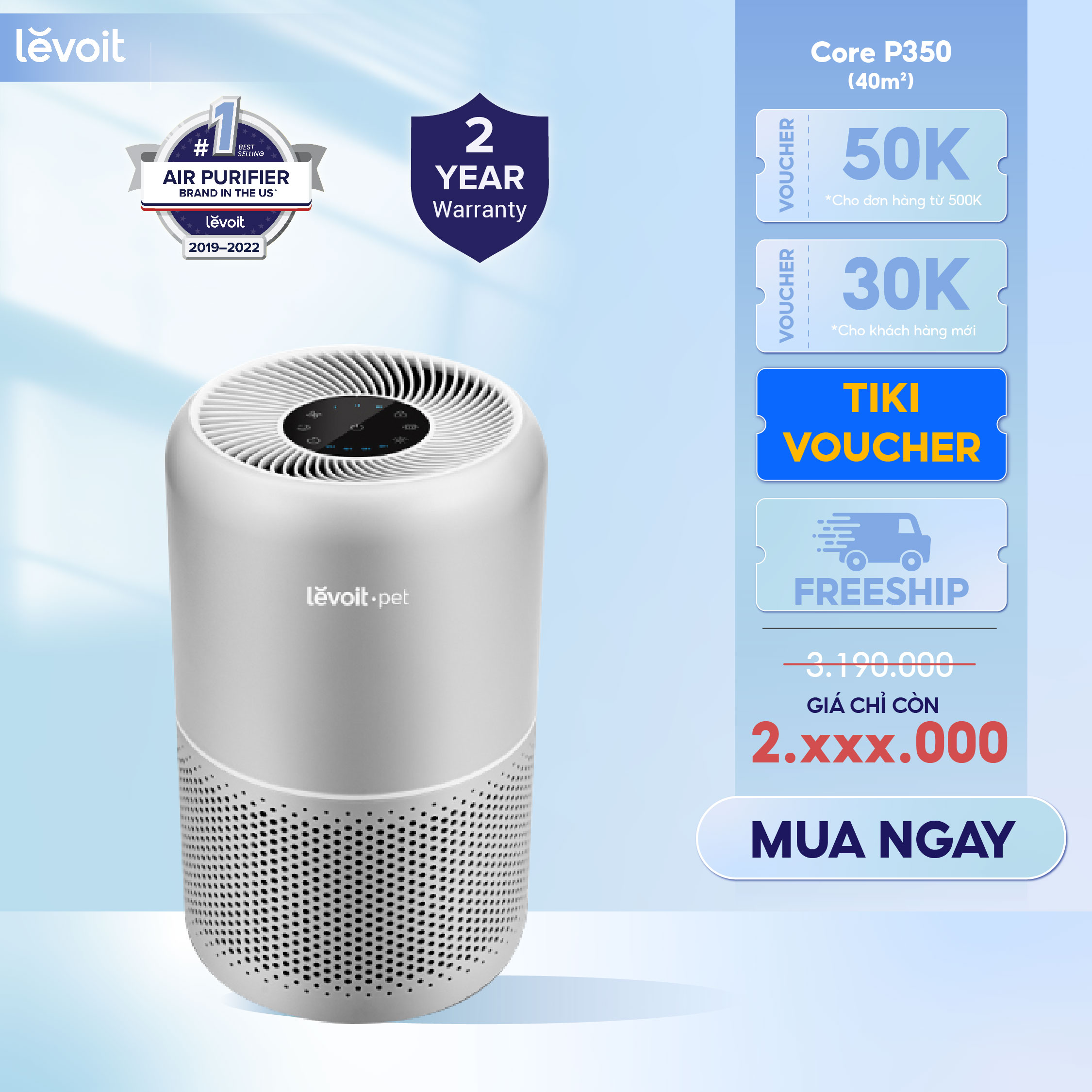 Máy Lọc Không Khí Levoit Core P350 40m2 Bộ lọc HEPA 13 Lọc Bụi Mịn | Hàng Chính Hãng
