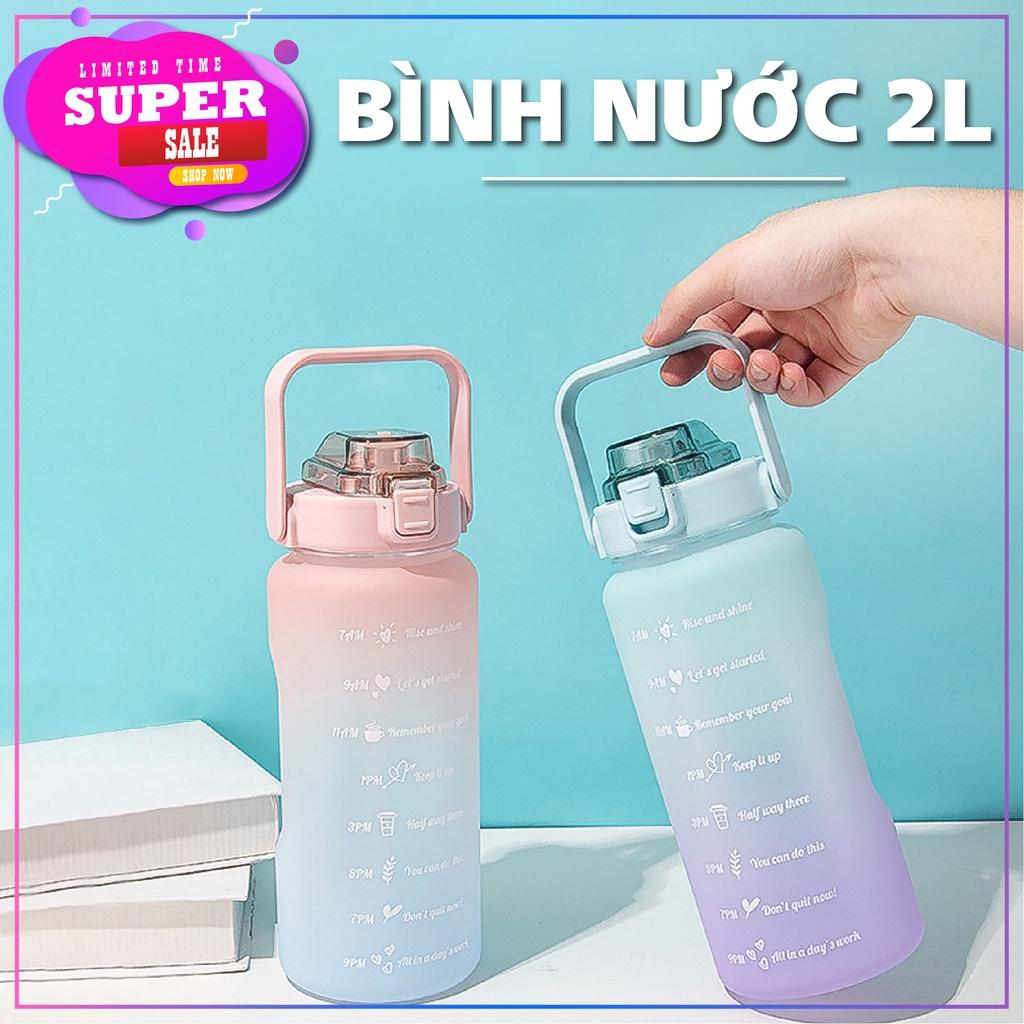 Bình Đựng Nước 2L Dễ Thương Có Ống Hút Vạch Báo Giờ Uống Nước