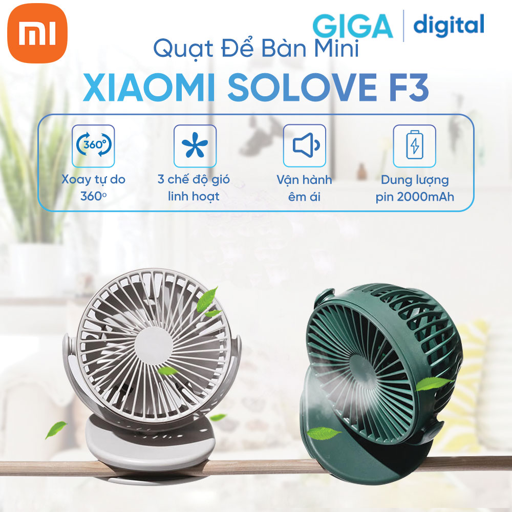 Quạt tích điện để bàn mini Xiaomi SOLOVE F3 Hàng Chính Hãng