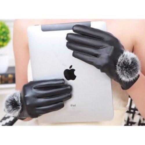 Găng Tay Da Cảm Ứng Lót Nỉ Cho Nữ