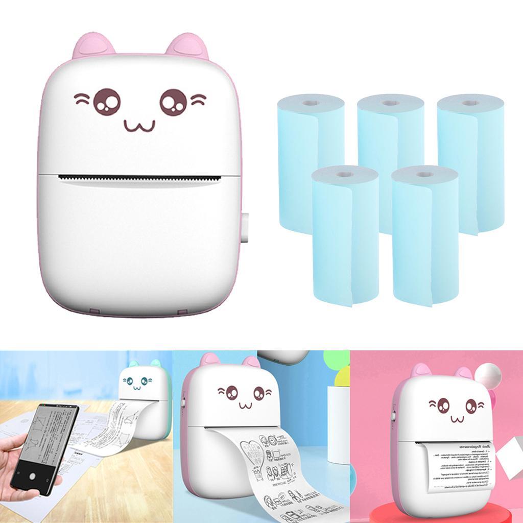 Mini Bluetooth Pocket Printer + 5x Thermal Printing Paper, 200dpi Thermal Printer Compatible for Journal, Organization, Study Notes, Receipt, Portable