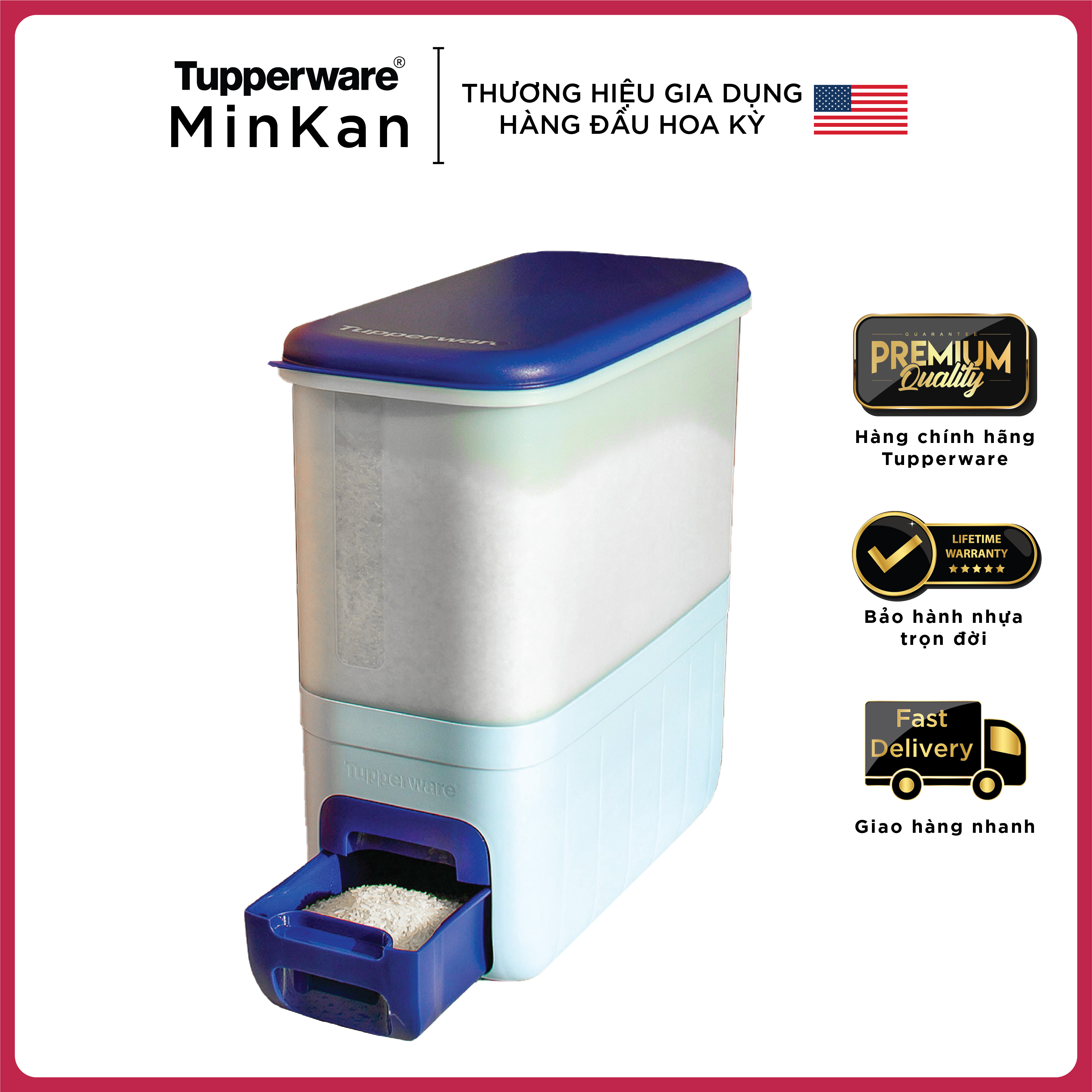 Thùng gạo Tupperware Rice Smart Aqua 10kg -Xanh-Tokyo Blue