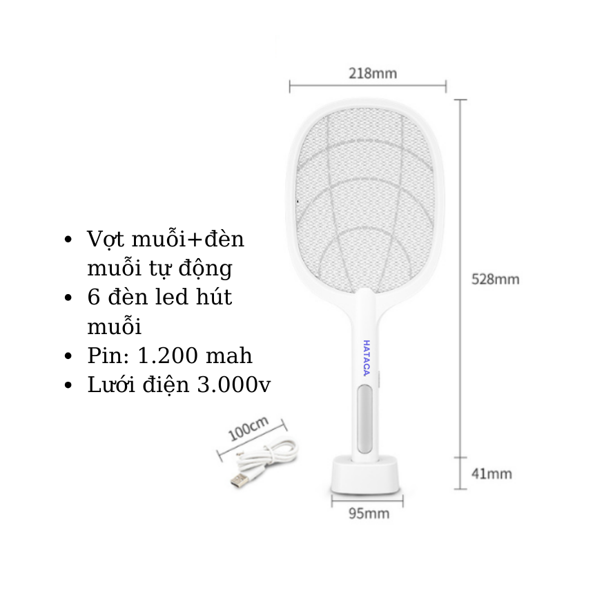 Vợt muỗi kiêm đèn bắt muỗi 2 trong 1 Hataca