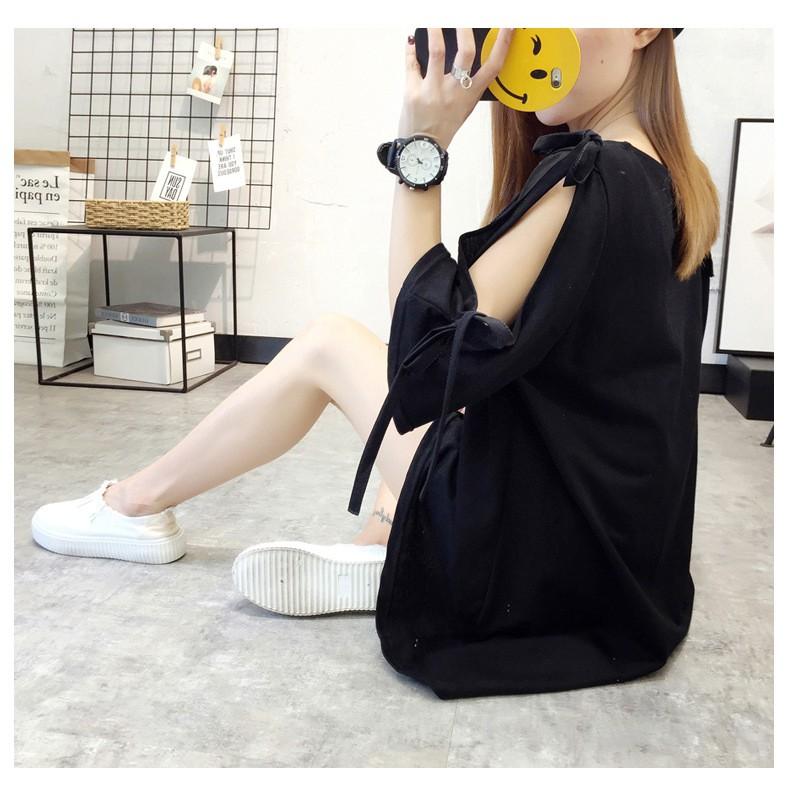 Đầm nữ khoét vai, Đầm nữ ngắn tay dáng rộng, thiết kế hở vai
