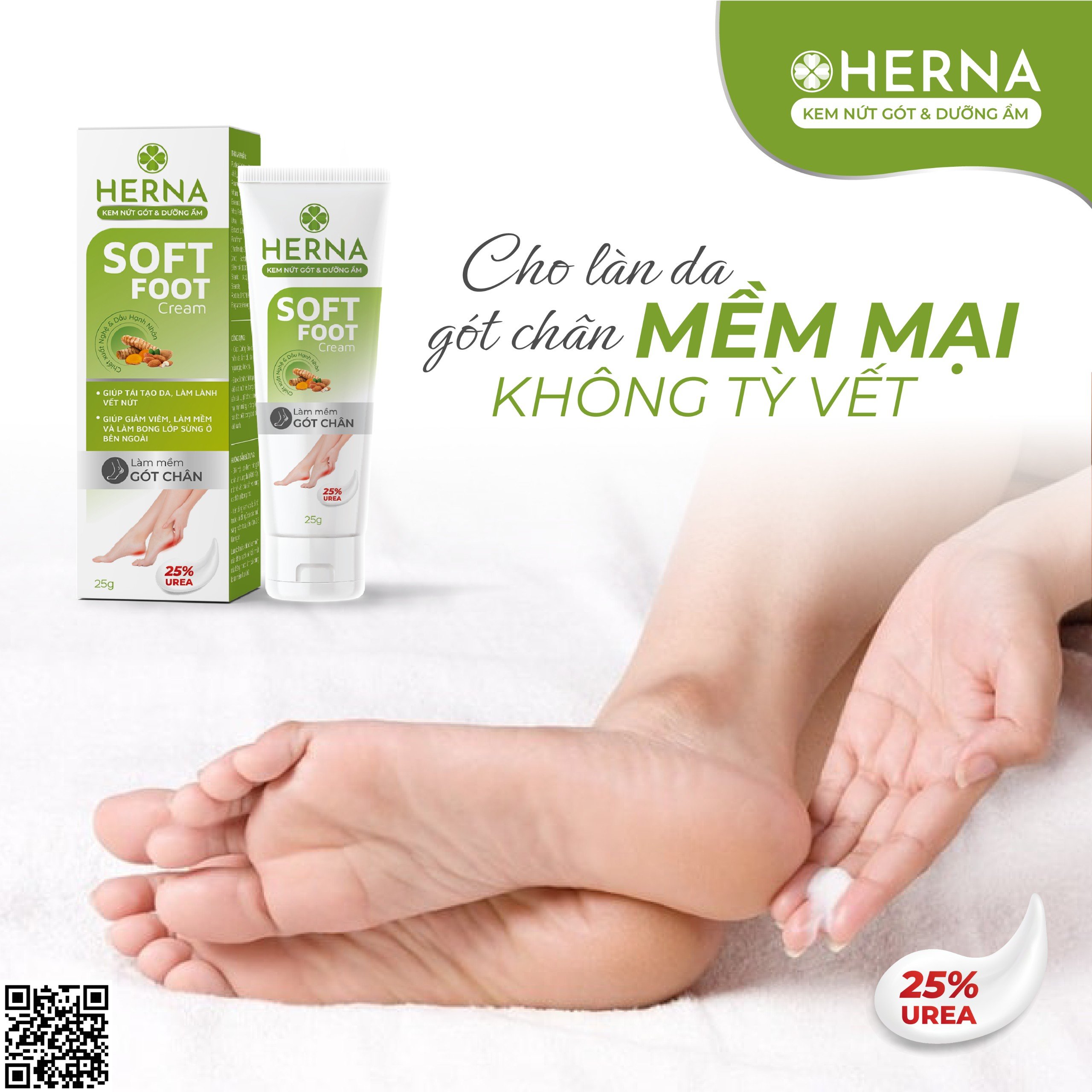 KEM NỨT GÓT &amp; DƯỠNG ẨM Herna - Giúp cải thiện tình trạng da khô rát, nứt nẻ, bong tróc, sần sùi