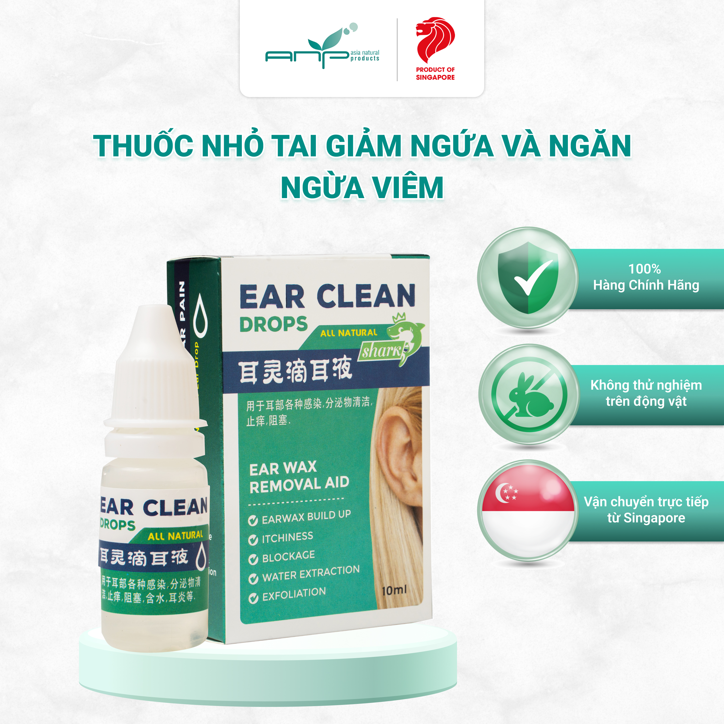 Thuốc Nhỏ Làm Sạch Tai Ear Clean Drops 10ml Thương Hiệu Singapore Giúp Giảm Đau Giảm Ngứa Và Ngăn Ngừa Viêm Tai