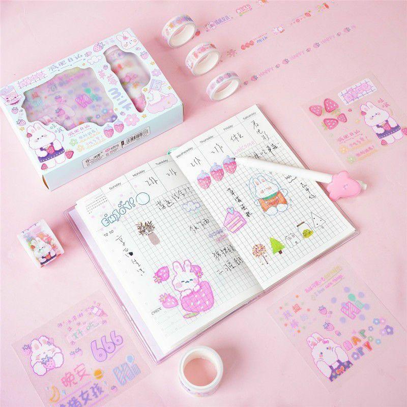 Băng keo Sticker Hộp 5 Washi Tape 11 Sticker Siêu Cute Dễ Thương